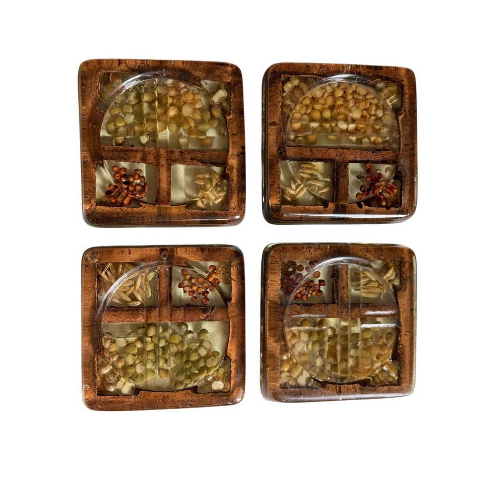 Vintage Resin Seed‎ Coasters (Set of 4) | Boho Art | Rustic Cottagecore Decor